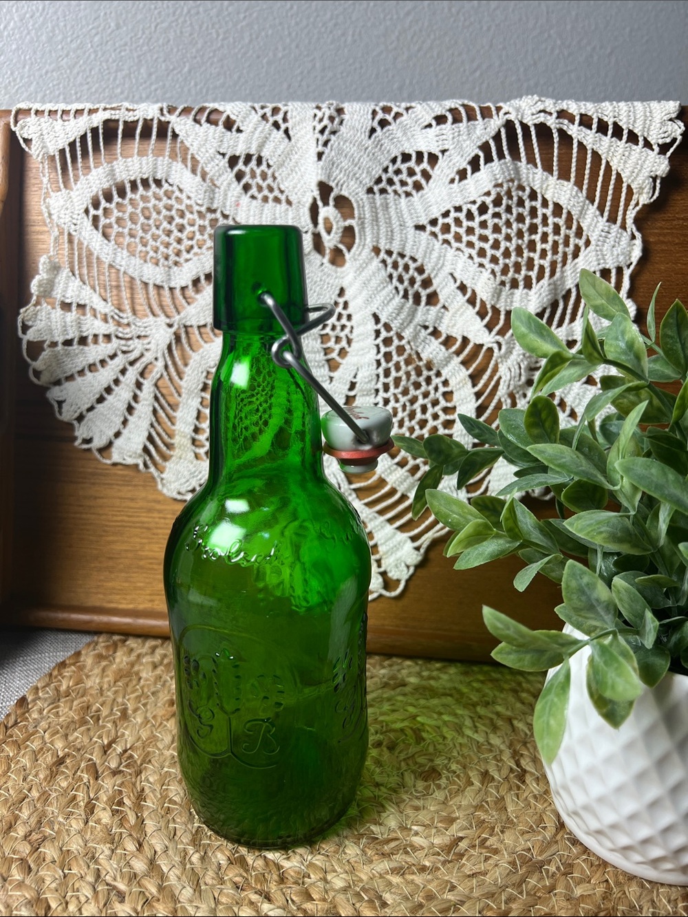 Vintage Grolsch Green Glass Swing Top Beer Bottle Ceramic Stopper 1970s